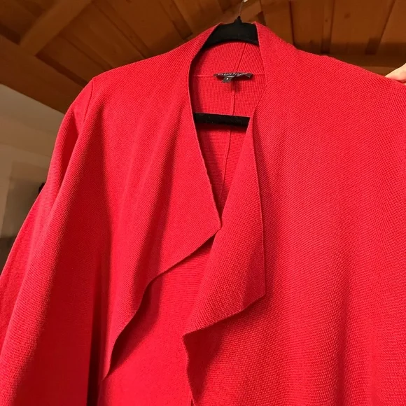 Eileen Fisher Red Open Draped Silk Blend Cardigan - Picture 4 of 6